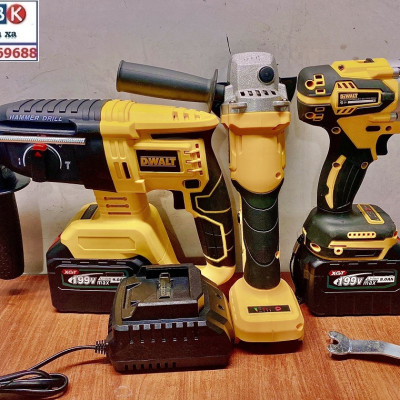 Bộ Combo 3 Trong 1 Gồm Máy Khoan Đục Bê Tông, Máy Mài Và Máy Khoan Pin Dùng Pin 199V 15 Cell, Máy Khoan Siêu Khỏe, Động Cơ Không Chổi Than - Bảo Hành 1 Năm