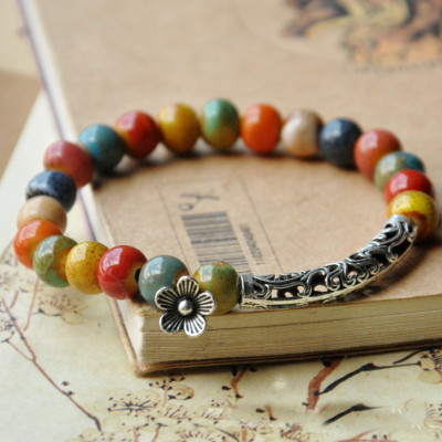 Vòng tay charm gốm mix hoa dễ thương VGOM61