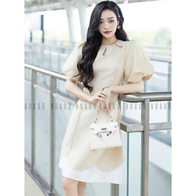 Đầm nude tay phồng NGADO , đầm dự tiệc , đầm thiết kế