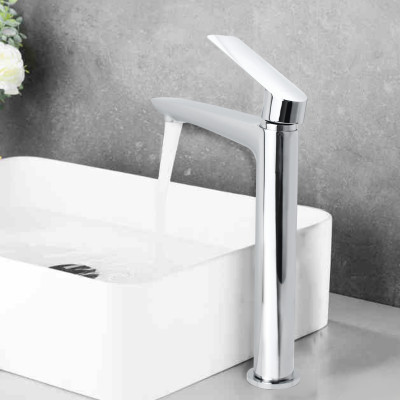 Vòi lavabo rửa mặt nóng lạnh thân cao bằng đồng mạ crom mặt gương Hiwin KF-765