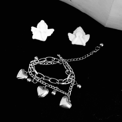 Vòng tay Lắc tay trái tim 2 tầng hạt bi tròn unisex đa phong cách