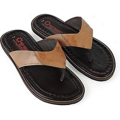 Dép nam da đà điểu Huy Hoàng màu vàng bò HT7415