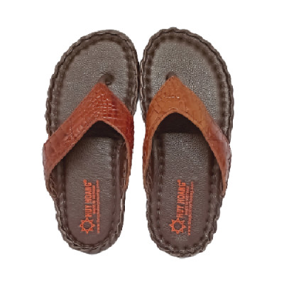 HC7232 - Dép nam Huy Hoàng da cá sấu kiểu đan màu nâu đỏ