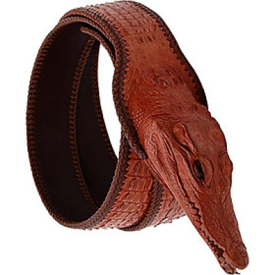 Thắt Lưng Nam Da Cá Sấu Nguyên Con Lớn Đầu Cá Sấu Huy Hoàng HT4253 - Nâu Đỏ