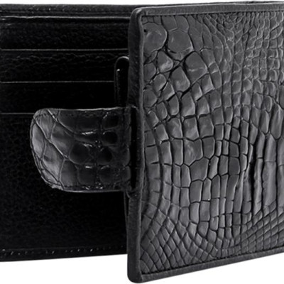 Ví Nam Da Cá Sấu Nút Bấm Huy Hoàng HT2216 (12.5 x 10 cm) - Đen