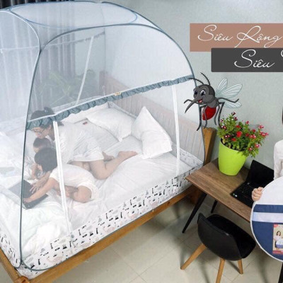 Mùng Chụp Màn Chụp Tự Bung Đỉnh Rộng Cao Cấp 1m6x2m có viền chân - Mộc Miên ( có 2 Cửa)