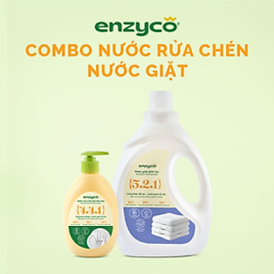 Combo nước rửa bát 465ml và nước giặt sinh học 2L ENZYCO - Chiết xuất Bồ hòn và Enzyme Dứa