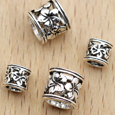 Combo 3 cái charm bạc chặn hạt hình trụ họa tiết bông hoa - Ngọc Quý Gemstones