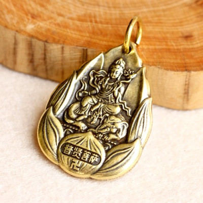 Dây chuyền mặt Phật Phổ Hiền Bồ Tát hoa sen bằng đồng - MV02