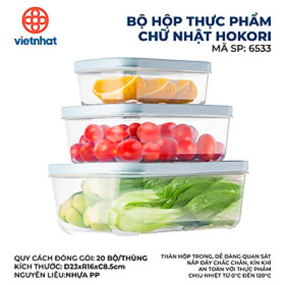 Bộ 3 hộp đựng thực phẩm chữ nhật Hokori - hàng Chính Hãng