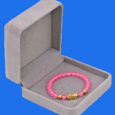 Vòng đeo tay Thạch Anh Hồng Phấn 6 ly cẩn Tỳ Hưu inox vàng VTAHPTHHBV6 HỘP NHUNG - hợp mệnh Hỏa, mệnh Thổ