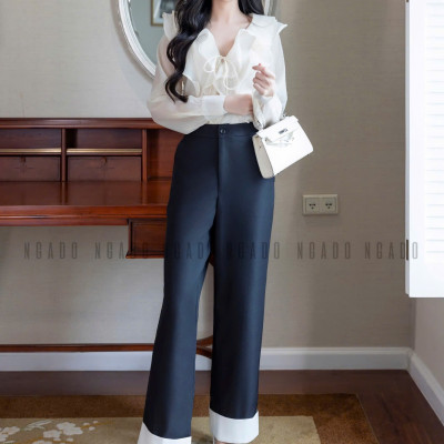 Áo sơ mi kem dài tay NGADO , áo voan tơ , áo công sở