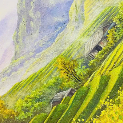 (HCM) Tranh dán tường 3d cảnh Tây Bắc trang trí quán ăn, nhà hàng tích hợp sẵn keo