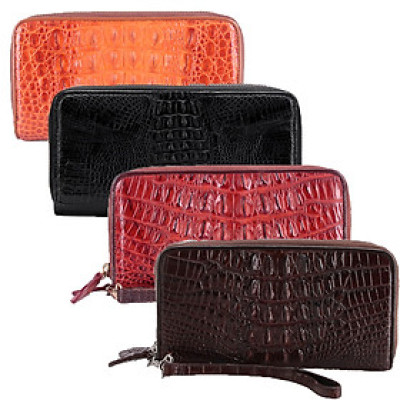 Bóp nữ da cá sấu Huy Hoàng 2 khóa gai màu vàng bò, đen, nâu đỏ, nâu đất HT3208-09-10-16