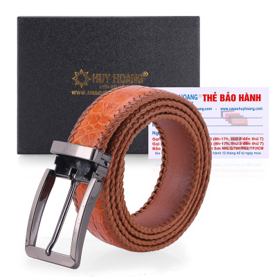 Thắt Lưng Nam Da Cá Sấu Đan Viền Đầu Kim Huy Hoàng HT4279 - Vàng