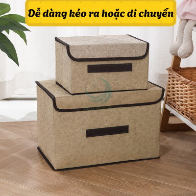 Bộ 2 thùng vải, hộp vải đựng đồ đa năng -Màu Nâu Kem - Hộp vải đựng quần áo 2 size đựng quần áo, đồ lót, giày, văn phòng phẩm, đồ dùng cá nhân rất tiện lợi-Bộ 2 hộp vải đựng đồ vải canvas siêu xinh có nắp đậy, tủ vải đựng đồ hộp cái