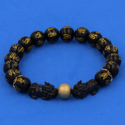 Vòng tay Thạch Anh Đen Khắc Lục Tự Kim Ngôn size 8 ly, 10 ly, 12 ly - Vòng tay Tỳ Hưu Đôi inox đen VTAEPVTHHEV8 - hợp mệnh Mộc, mệnh Thủy