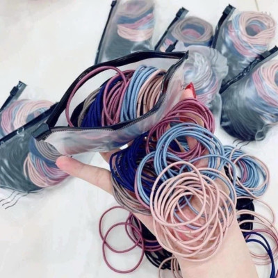 Combo 5 Set 100 dây chun buộc tóc trơn nhiều màu co giãn tốt đựng trong túi zip tiện lợi, có thể tái sử dụng Nhung Voi Nữ