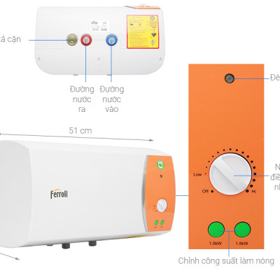 Máy nước nóng gián tiếp Ferroli VERDI TE 30 lít (2500W)-hàng chính hãng