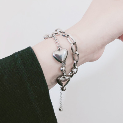 Vòng tay Lắc tay trái tim 2 tầng hạt bi tròn unisex đa phong cách