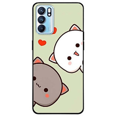 Ốp lưng dành cho Oppo Reno 6 - Reno 6 Z mẫu Hai Chú Mèo Trái Tim Đỏ