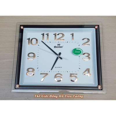 Đồng hồ Treo tường EASTAR KIM TRÔI Chữ Nhật Mặt Trắng – Mặt Kính 3D – Bộ Số Nổi Ánh Kim Bạc – Tặng Pin Maxell