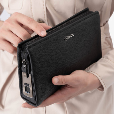 Clutch, Ví Cầm Tay Thời Trang Nam Da Bò Khóa Vân Tay Cao Cấp RB06 Đen