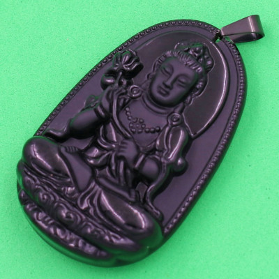 [Tuổi Ngọ] Mặt Dây Chuyền Phật Đại Thế Chí Bồ Tát Đá Thạch Anh Đen Size Nhỏ 3.6cm & Size Lớn 5cm - Tặng Kèm Móc Inox - Phong Thủy 868 - May Mắn - Bình An