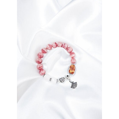 Vòng tay mệnh hỏa, thổ đá đào hoa, thạch anh hồng mix đá mã nảo+ charm lá quạt LAT.105