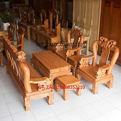BÀN GHẾ GỖ GÕ ĐỎ TAY 12 CHẠM ĐÀO, bộ bàn ghế phòng khách