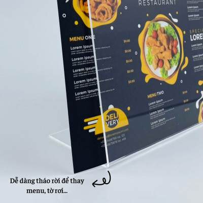 Kệ mica 1 mặt Enter F03-L 150x100mm A6 ngang, Kệ menu chữ L, Khung thông tin sản phẩm, Khung bảng giá, Kệ trưng bày để bàn