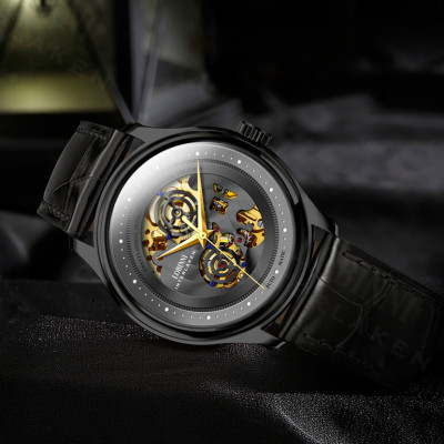 Đồng hồ nam chính hãng Lobinni L5025-1 Kính sapphire chống xước, Chống nước 50m, bảo hành 24 tháng, Máy cơ (Automatic), dây da đen xịn, máy lộ cơ