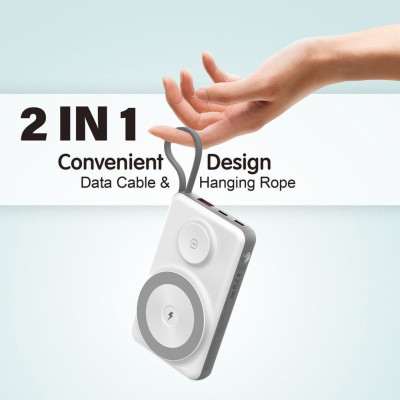 Pin dự phòng Choetech B695 Mag.safe 3 in 1 Công Suất 22.5W tích hợp thêm dây cáp sạc Light.ning và Type C (Hàng chính hãng)