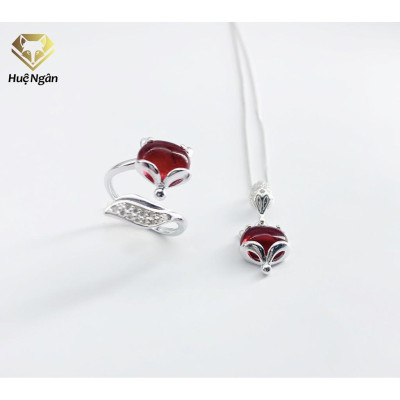 Combo dây chuyền và nhẫn bạc Ý 925 Huệ Ngân - Hồ ly may mắn PP1761-RR1618