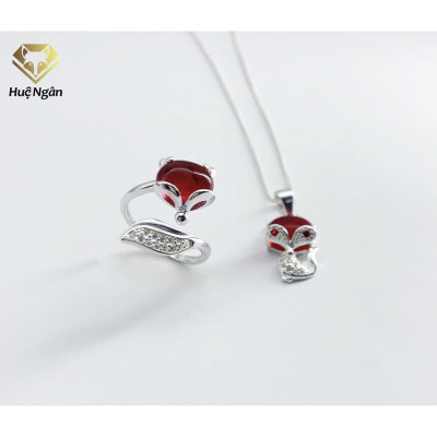 Combo dây chuyền và nhẫn bạc Ý 925 Huệ Ngân - Hồ ly may mắn PP1561-RR1618