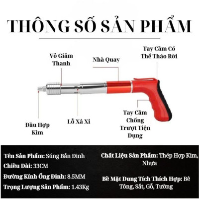 Máy Bắn Đinh Hạt Nổ Xuyên Bê Tông – Tặng 100 Đinh & Hộp Phụ Kiện, Vỏ Thép Trắng Siêu Bền