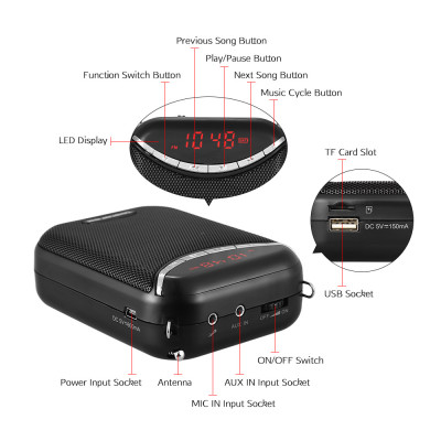 ROGTZ - Máy trợ giảng không dây và có dây E190M Chống ồn chủ động Kết nối micro wireless 5 chức năng tiện ích Pin Lithium dung lượng lớn 18500mAh 8-12h Độ bền cao Hỗ trợ thẻ nhớ gắn ngoài 128Gb Nguồn 5V 750mA Giảng viên MC Diễn giả Hàng Chính Hãng