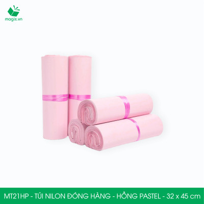MT21HP - 32x45 cm  - Túi nilon gói hàng - 300 túi niêm phong đóng hàng màu hồng pastel