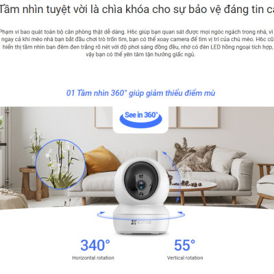Camera WiFi quay quét EZVIZ H6C Pro 3K 5MP - hàng chính hãng