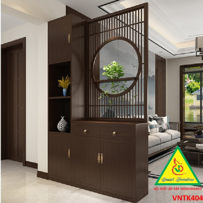 Vách ngăn phòng khách, vách ngăn tủ kệ bằng gỗm bình phong tranh VNTK404 - NỘI THẤT LẮP RÁP VIENDONGADV