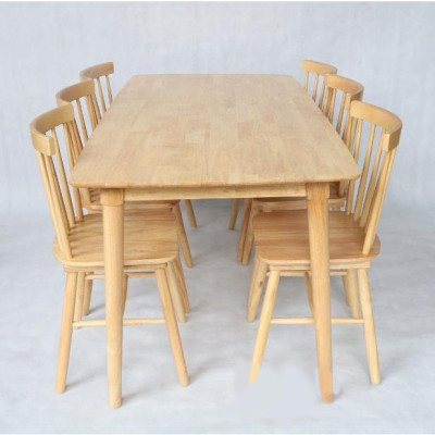 Bộ bàn ăn song tiện tự nhiên 1m65 + 6 ghế tiện 7 nan Thương hiệu Nội Thất Bình Long 