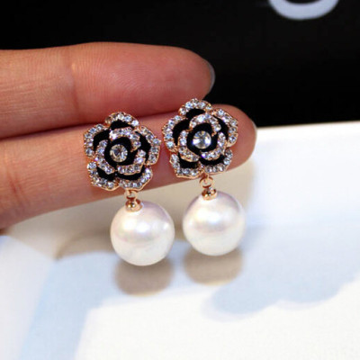 Combo set dây chuyền và bông tai hoa hồng đen ấn tượng