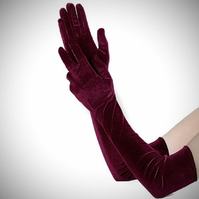 Găng tay chất liệu nhung màu đỏ cho Cô dâu và Dạ hội, đi tiệc, sự kiện, đạo cụ chụp ảnh MS: 44748