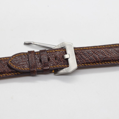 Dây Đồng Hồ Thay Thế Da Đà Điểu Thật Songhan Leather Handmade Màu Nâu Chỉ Vàng lổ To, BH 6 Tháng PROT-00
