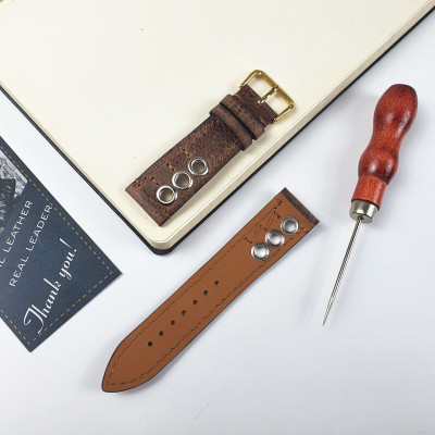 [Da thật] Dây đồng hồ nam thủ công da bò sáp AL113LEA (Nâu) (Kèm hộp + phụ kiện) Size 20/Size 22 - 100% da bò thật