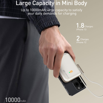 Pin sạc dự phòng Choetech B735 Mag-safe kèm chân đỡ và tích hợp dây cáp sạc Type C công suất 20w dung lượng 10000mAh (hàng chính hãng)