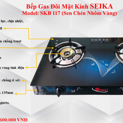 Tặng nước rửa chén Chie! 1.5L khi mua Bếp Gas Đôi Mặt Kính Seika Sen Nhôm SKB117 - Hàng Chính Hãng
