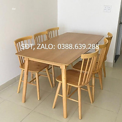 Bộ bàn ăn song tiện tự nhiên 1m65 + 6 ghế tiện 7 nan Thương hiệu Nội Thất Bình Long 