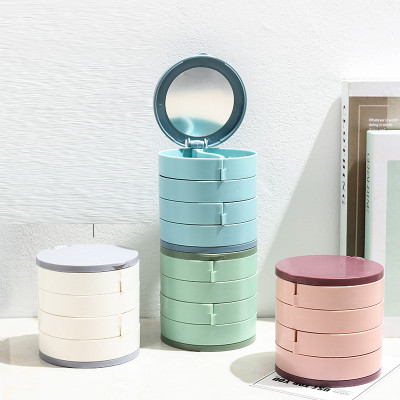 Hộp đựng trang sức 4 tầng khay xoay 360 độ có gương nhỏ gọn - HENRYSA