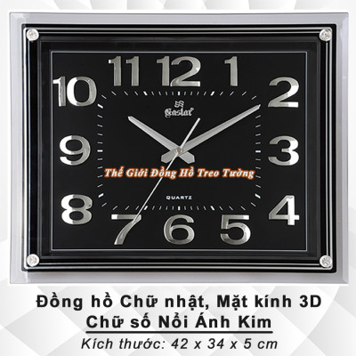 Đồng Hồ Treo Tường KIM TRÔI EASTAR Cao Cấp Mặt Chữ Nhật Ánh Kim – Mặt Kính 3D Tràn Viền – Bộ Số Nổi 3D